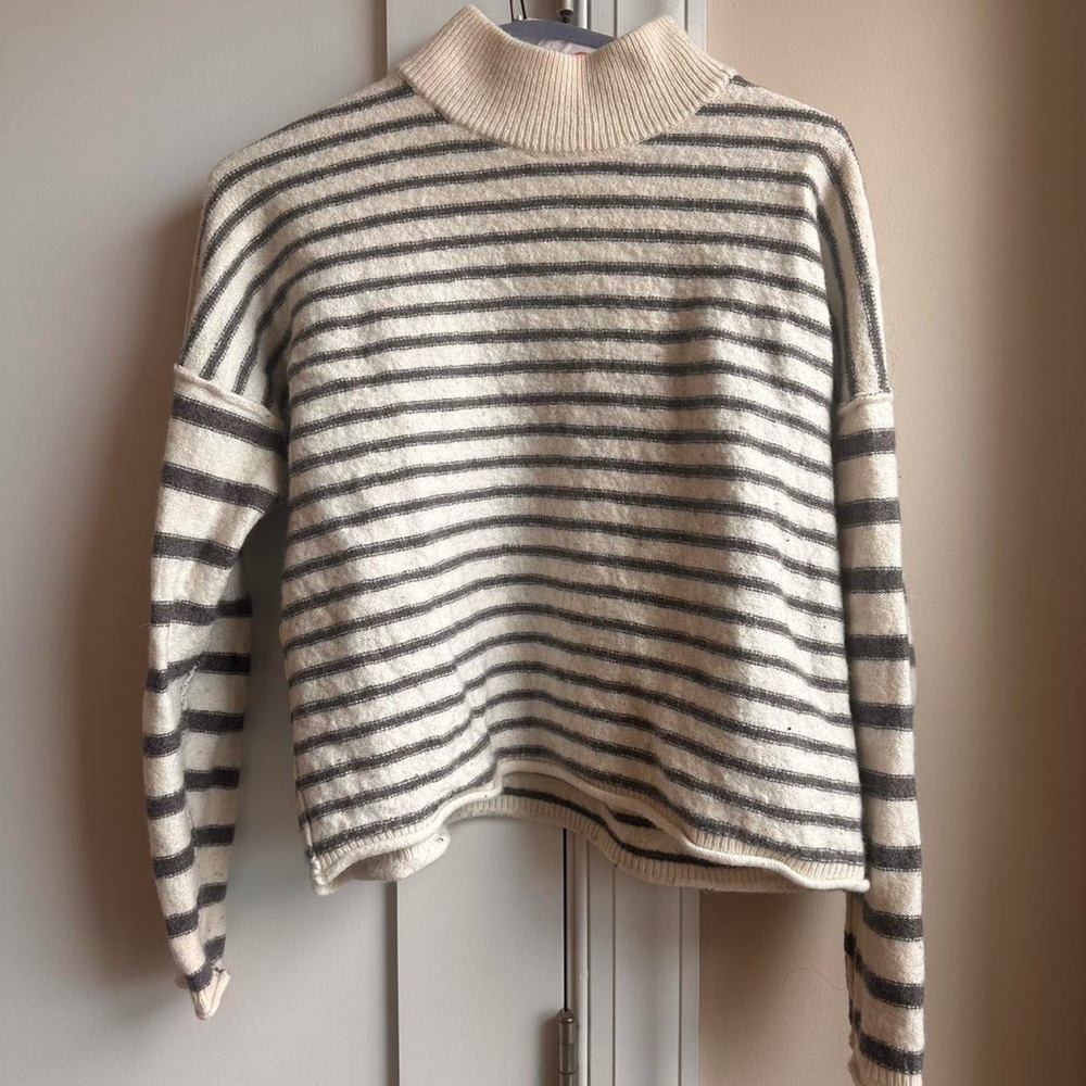 Madewell Gray and Cream Cowl Neck Sweater